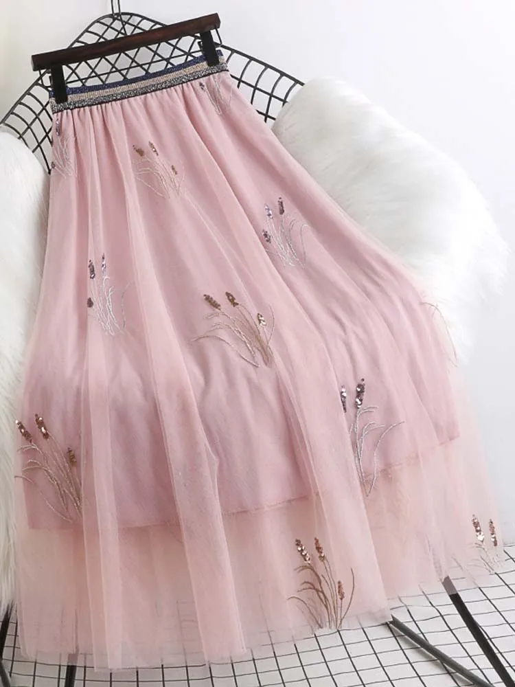 Женская винтажная фатиновая юбка длинная Плиссированная Юбка-пачка из