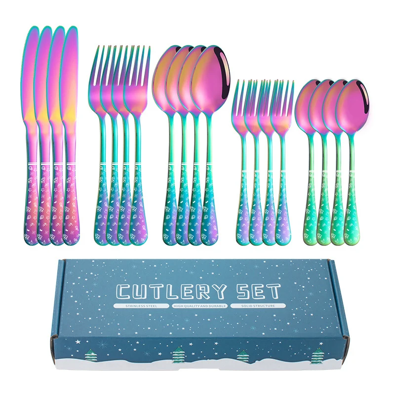 

20Pcs Colorful Cutlery Set Knives Fork Tea Spoon Dinnerware Flatware Set Stainless Steel Dinnerware Kitchen Silverware Set