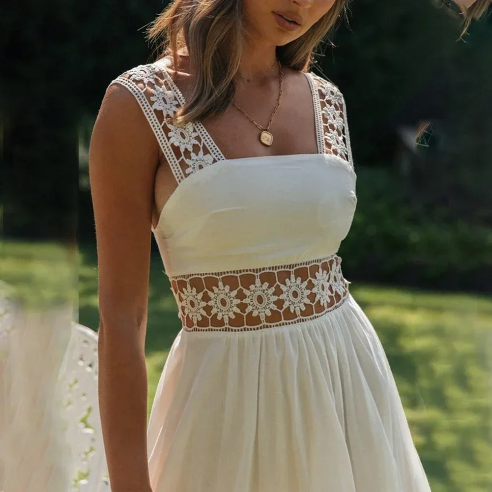 Женское элегантное платье с белыми цветами кружевное богемное длинное