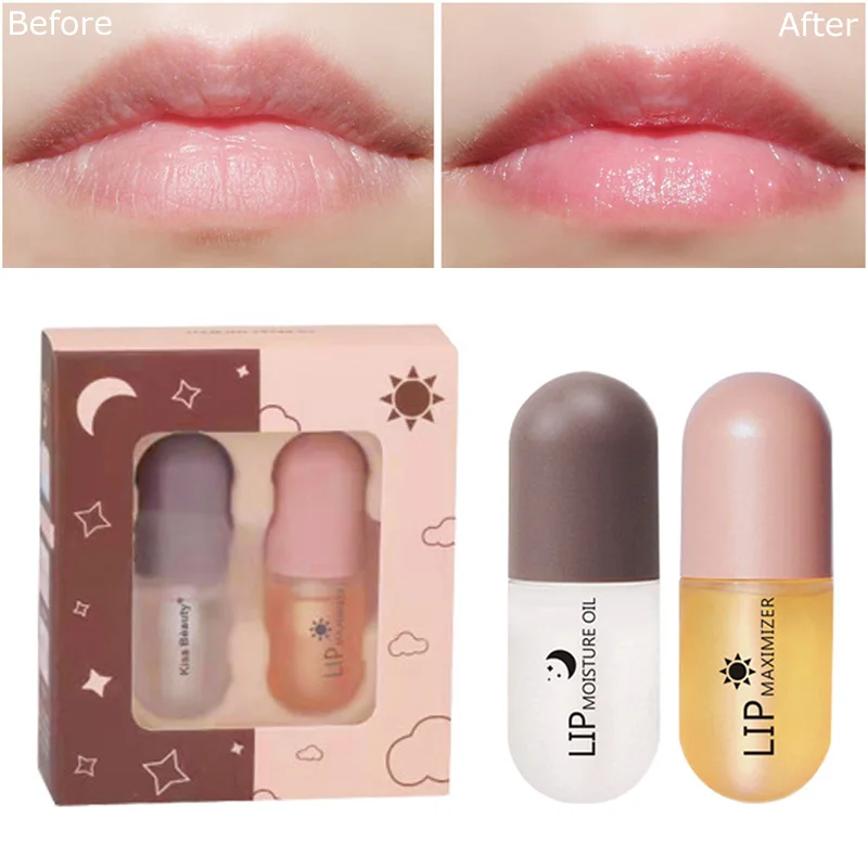 

2PCS Capsule Moisturizing Lip Gloss Set Repairing Reduce Lip Line Fine Essence Oil Nutritious Liquid Lipsticks Makeup Cosmetic