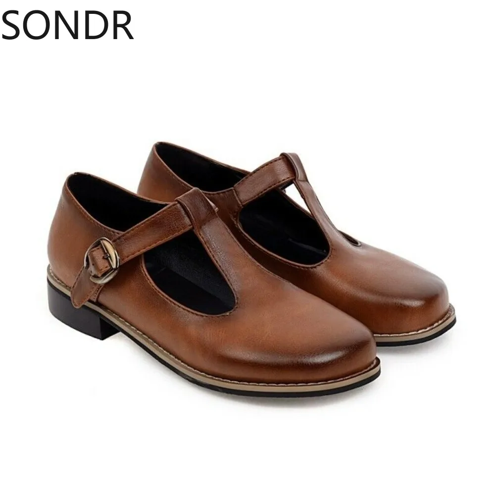 Туфли женские с круглым носком Т-образным ремешком Ретро стиль Лолита плоская