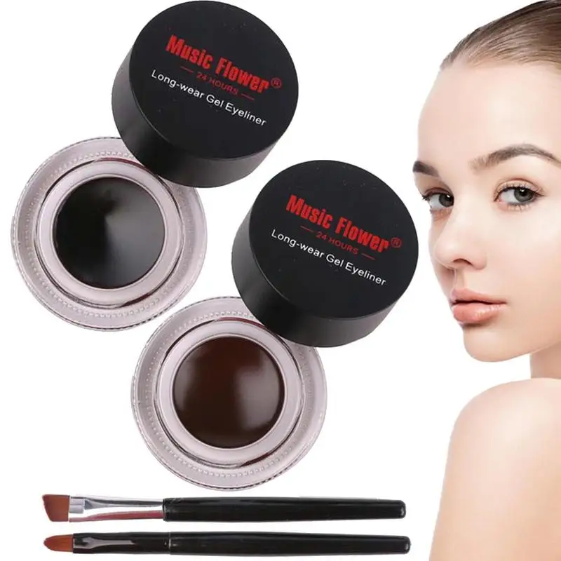

Dual Colour Waterproof Eyeliner Black & Brown Gel Eyeliner Eye Liner Set with 2 Brushes Long-Lasting Color Eyeliner for Girls