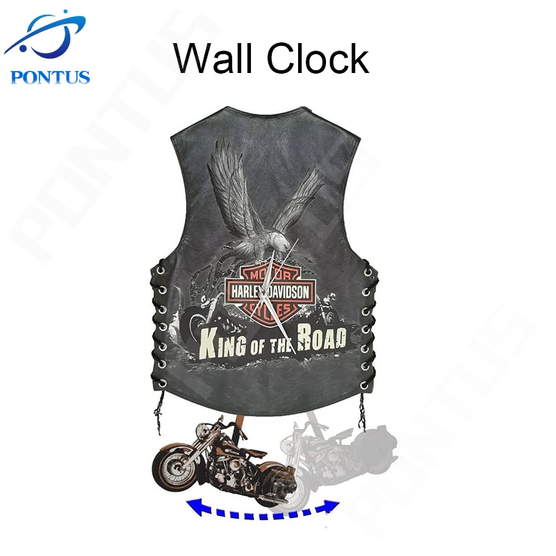 

Motorcycle Vest Wall Clock Hanging Clock for Home Living Room Decoration Retro Bar Office Wall Decor Art Birthday Gifts for Man