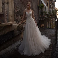 lorie bohemia elegant bohemia wedding dresses a line lace sequins tiered straps appliques bridal gowns princess bride dress 2022