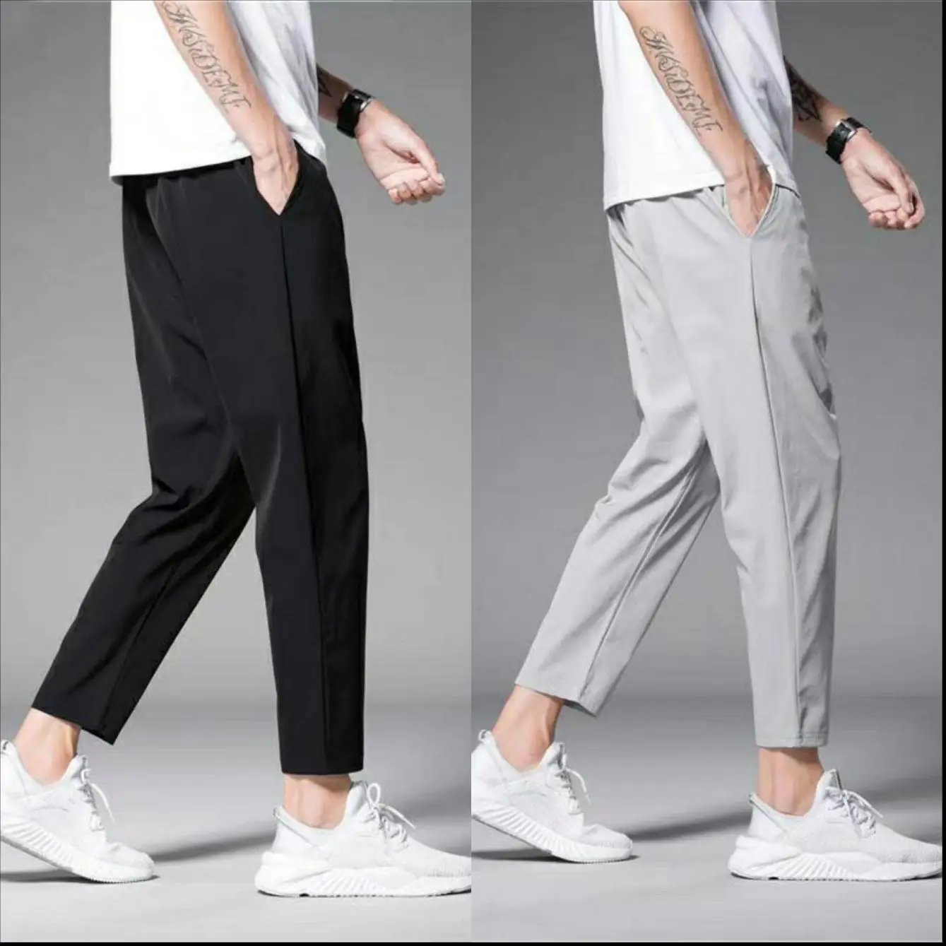 

Мужские летние дышащие брюки большого размера, спортивные тонкие шелковые быстросохнущие укороченные брюки, корейская мода