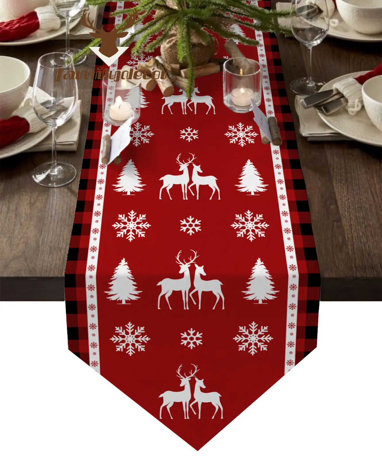 

Рождественская скатерть в красную клетку с изображением снежинки оленя, украшение для деревенской свадьбы, скатерть для дома, отеля, вечеринки, кухни, обеденного стола, коврики