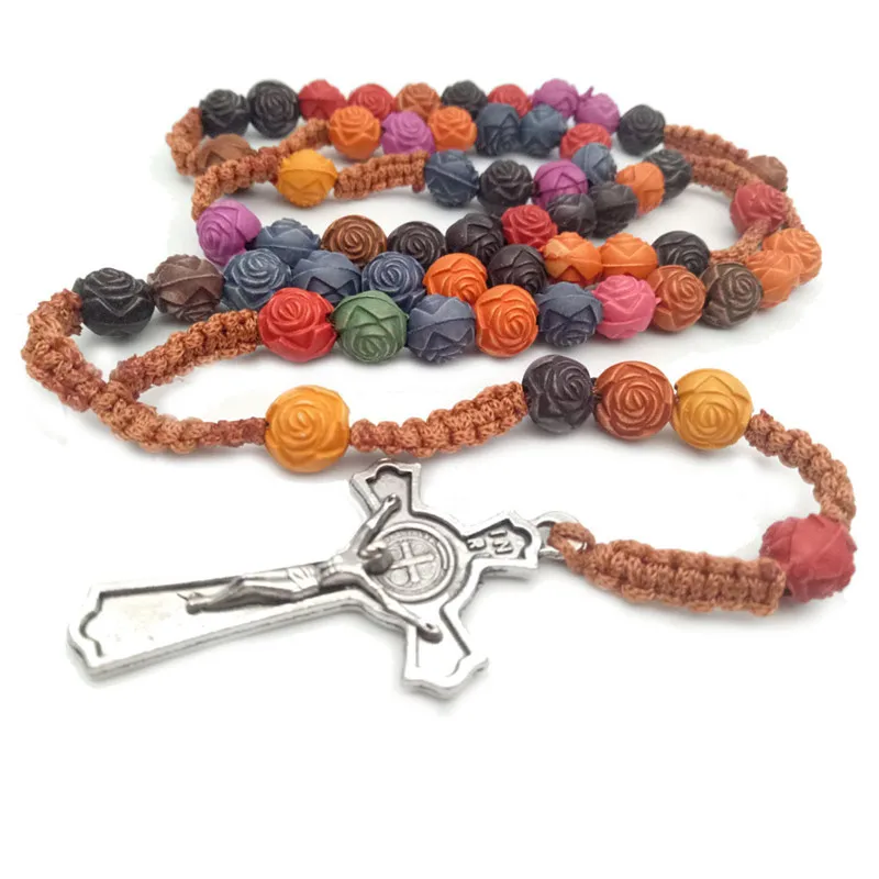 Ожерелье ручной работы с цветным крестом четки Иисус Христос религиозные