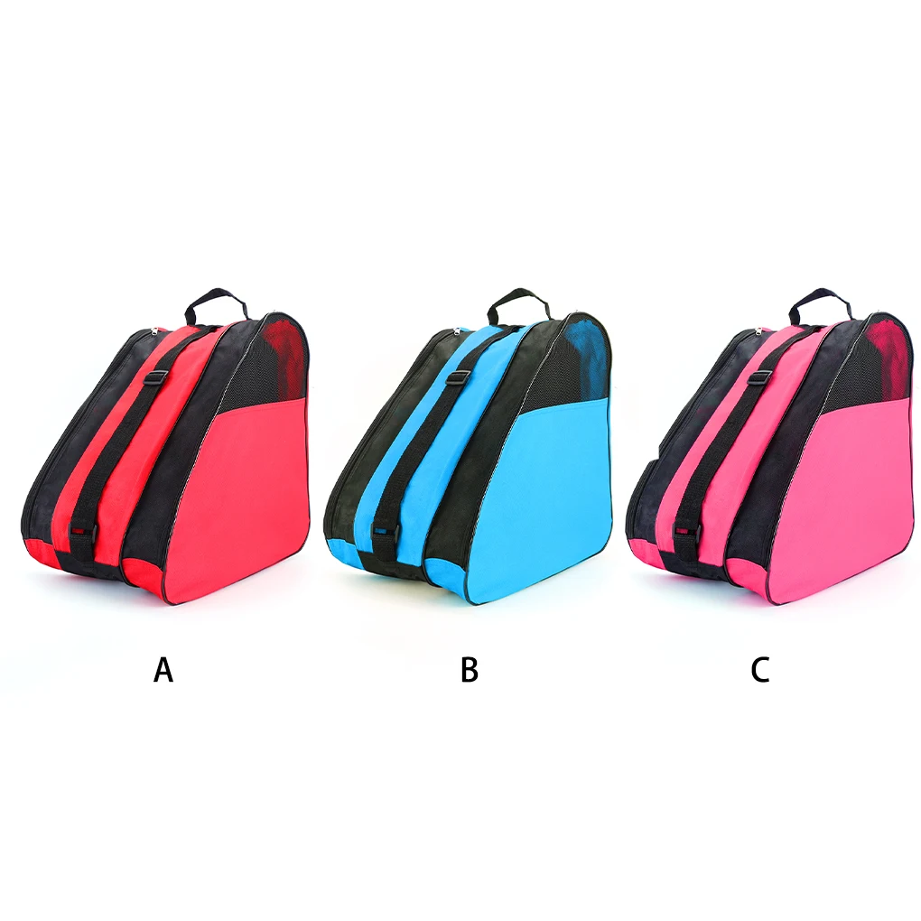 

3 Layer Roller Skate Bag Storage Pouch Oxford Cloth Staking Holder Large Capacity Shoulder Strap Carry Case Kids Adult Blue