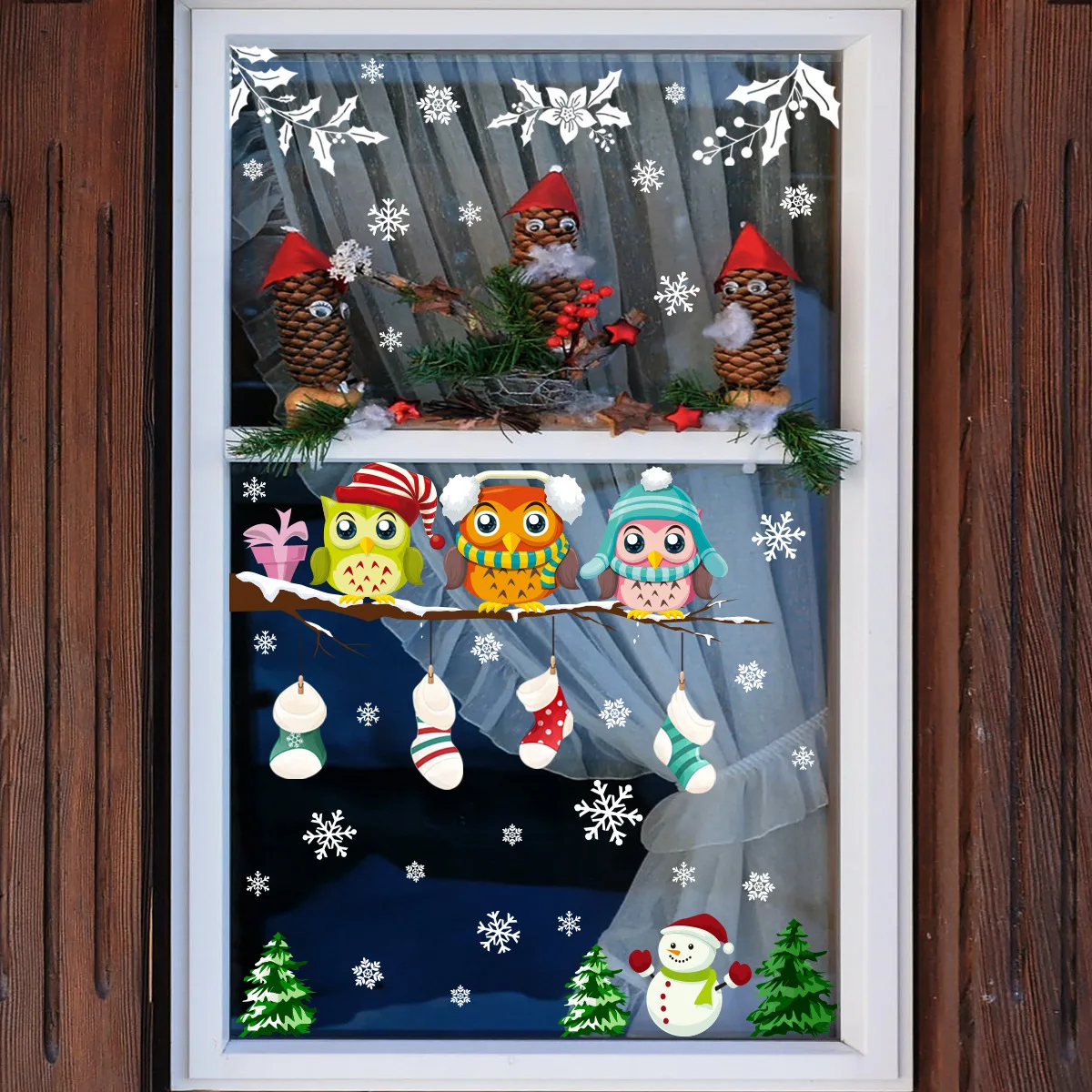 

Christmas tree branch owl snowflake electrostatic glass stickers living room bedroom window decoration static wall stickers