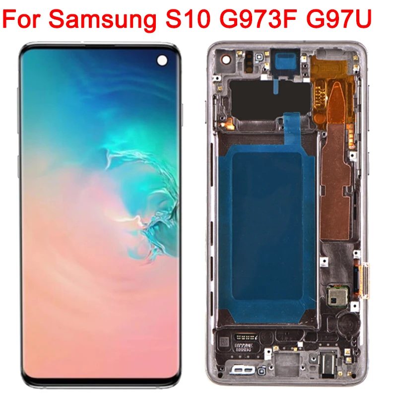 Оригинальный G973A экран для Samsung Galaxy S10 дисплей с черной рамкой 6,1 дюймов S10 SM-G973A G973F/DS сменный сенсорный ЖК-экран