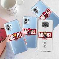marvel spiderman iron man captain groot clear case for xiaomi mi poco x3 nfc m3 pro f3 f1 11 lite 12 note 10 11t 9t phone cover