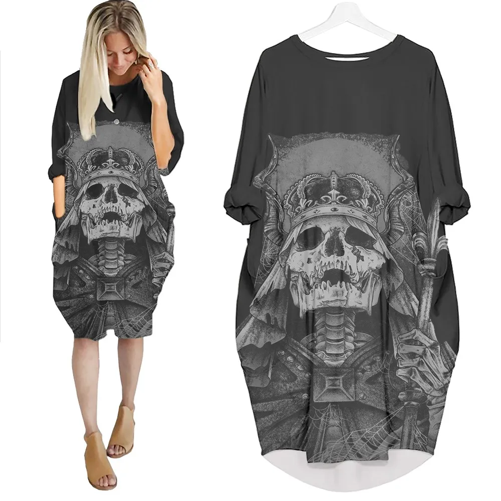 

Jumeast Women 3D Batwing Pocket Dress Plus Size Female Coat Streetwear Ghost Skull Pullover Dresses Summer Skirt Nightdress