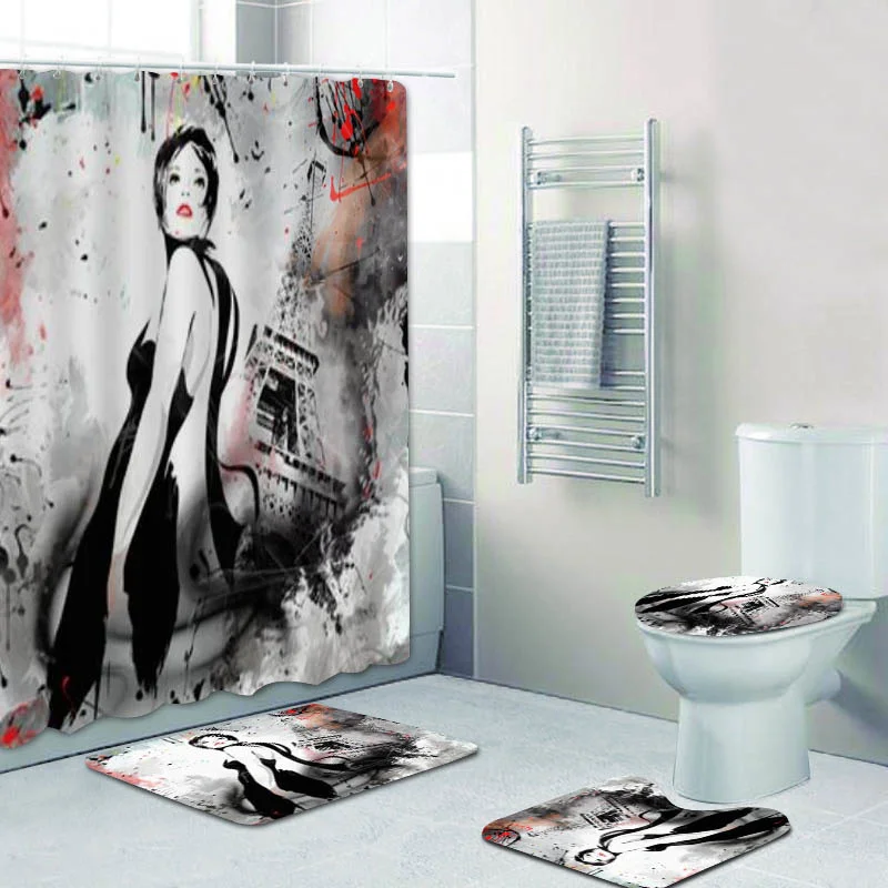 Модная шторка для душа девушки с Парижской башней и ковриком ванной комнаты