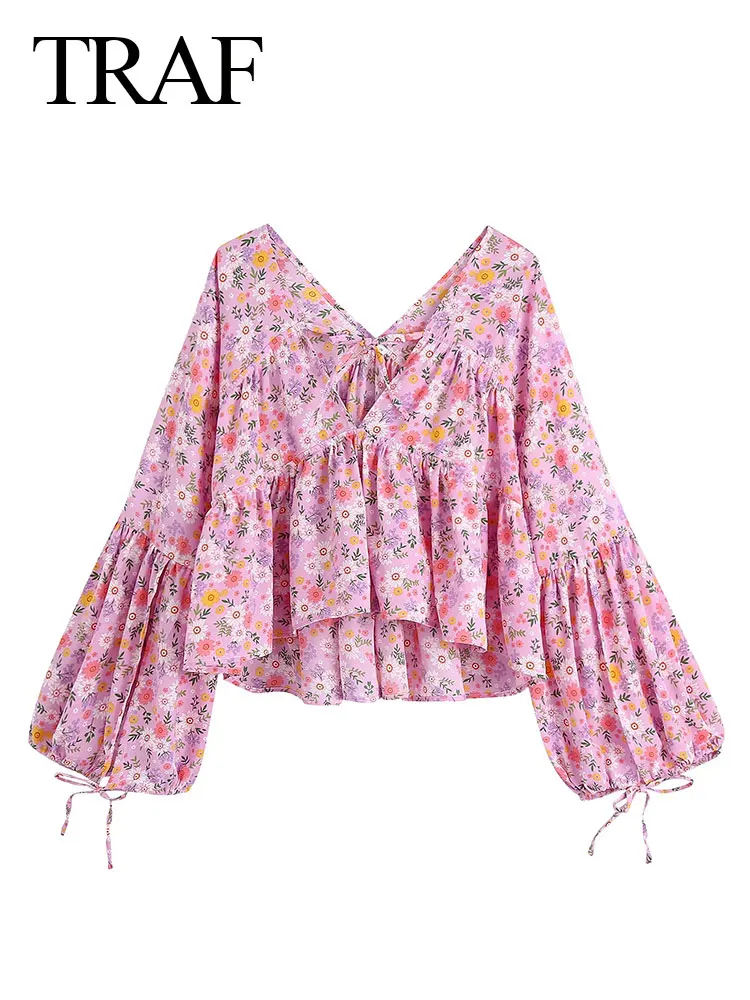 

Женский топ с открытой спиной, V-образным вырезом и рукавами-фонариками