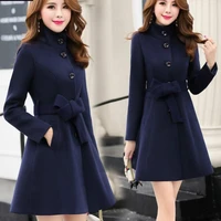 elegant woolen coat women outerwear autumn winter 2020 new clothing korea fashion belt warm woolen blends slim female overcoat