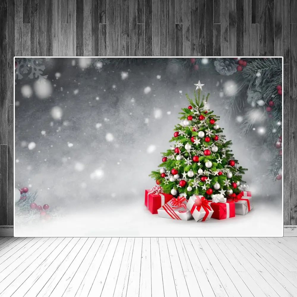 

Christmas Tree Gifts Snowflake Bokeh Photography Backdrops Custom Party Home Decoration Photo Booth Photographic Backgrounds