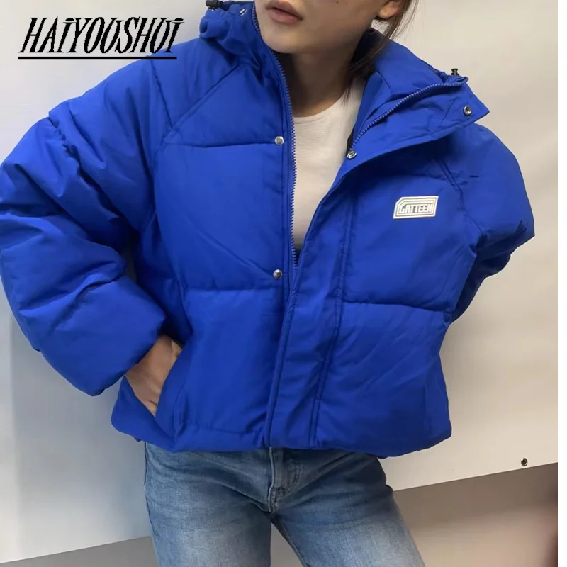 Women's Winter Parkas Hoodie Blue Jacket Coat Zip Up Thick Puffer Coat Woman Cotton Padding Winter Jackets For Women Puffer
