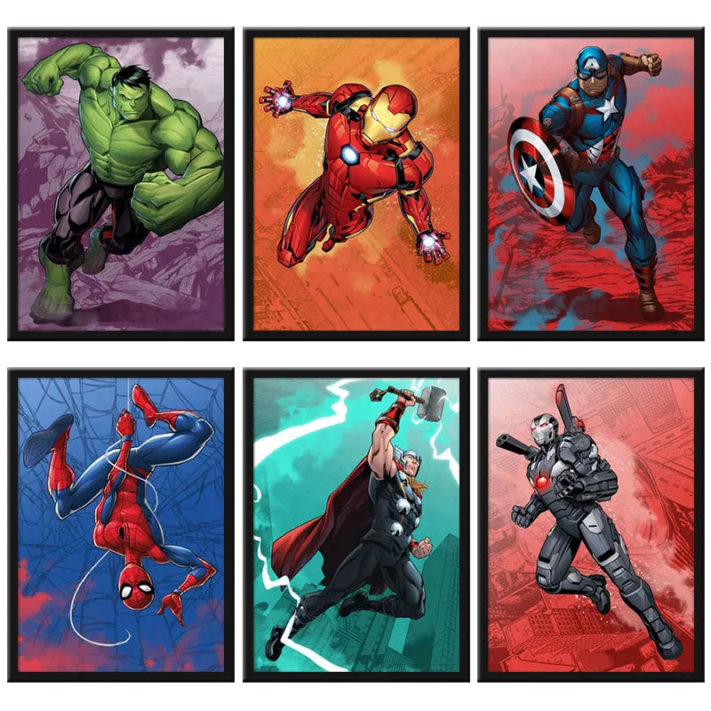 

Disney Superheroes Marvel Poster Spiderman Hulk White Kraft Paper Art Wall Prints HD Picture Mural Kids Room Decoration Cuadros