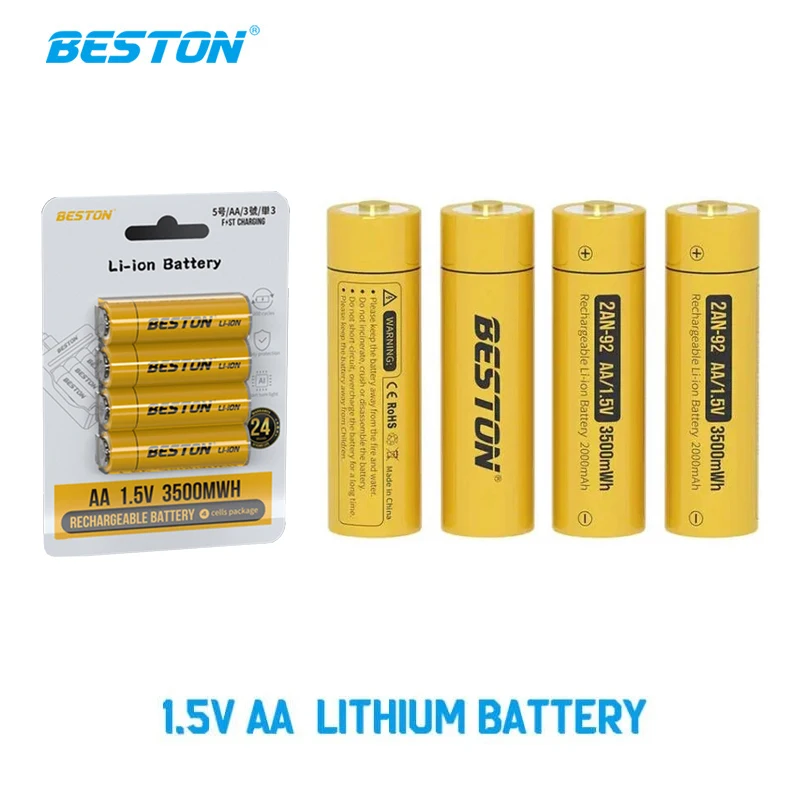

BESTON 4PCS Best Quality 1.5V AA 3500mWh Rechargeable Lithium Battery For Camera Microphone Flashlight Toys Batteries Charger