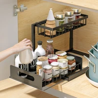 1 pcs kitchen accessories cabinet storage shelf lower sink rack pull out drawer basket finishing detachable black white