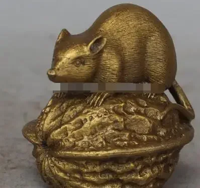 10 см китайская бронзовая резьба фэншуй богатство орех зодиака животное мышь