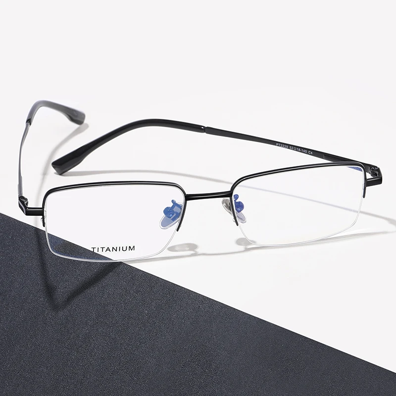 

Reven Jate PT2229 Optical Glasses Pure Titanium Frame Prescription Eyeglasses Rx Men Glasses for Male Half Rim Eyewear