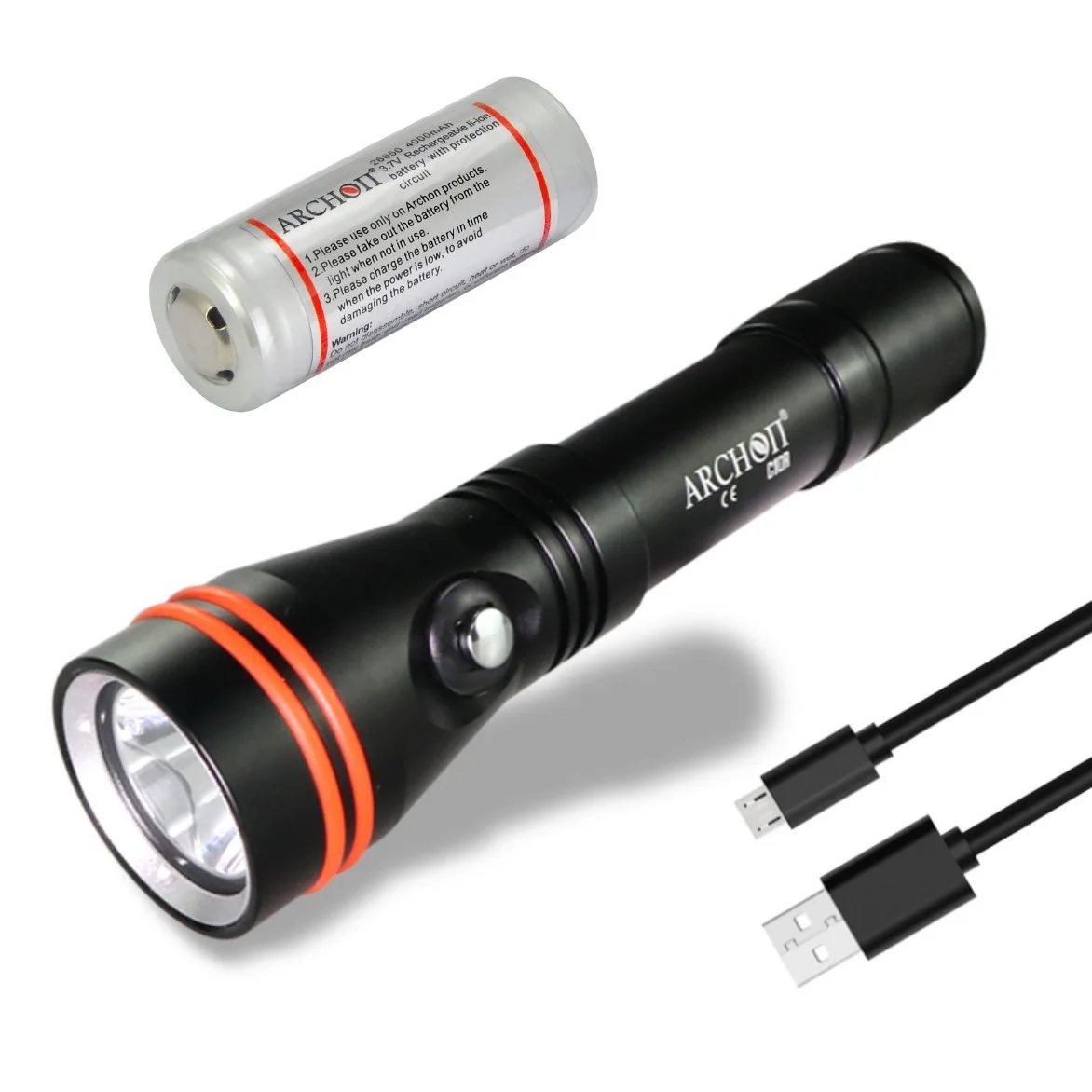 ARCHON C10R Diving Flashlight USB Charging Dive Torch CREE LED 1200LM Underwater Light 100m by 18650 Battery for Camping