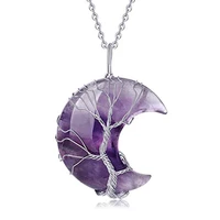 natural amethyst crystals stone necklace healing crystal tree of life wire wrapped moon quartz gemstone pendant necklace jewelry