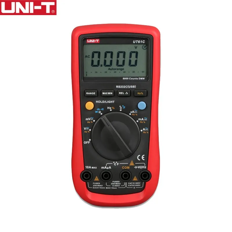 

Цифровой мультиметр UNI-T UT61C, Автоматический диапазон, переменный ток 1000 В, RS232, ПК, подключение, проверка диодов, ЖК-дисплей, подсветка, мульти...