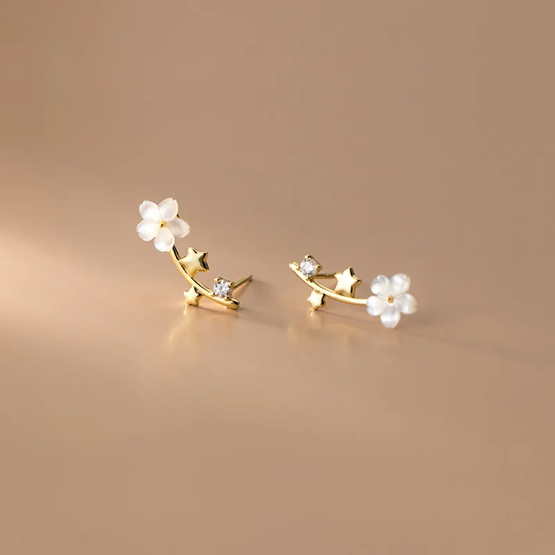 

S925 Silver Flower Stud Earrings Diamond Star Stud Earrings Sweet Earrings Female Ear Jewelry Stainless Steel Stud Earrings
