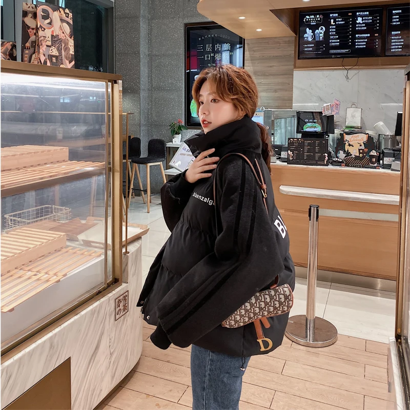 Women Korean Style Winter Stand Collar Cotton-padded Jackets Short Students All-match Bread Clothes Coats Loose Casual Overcoat