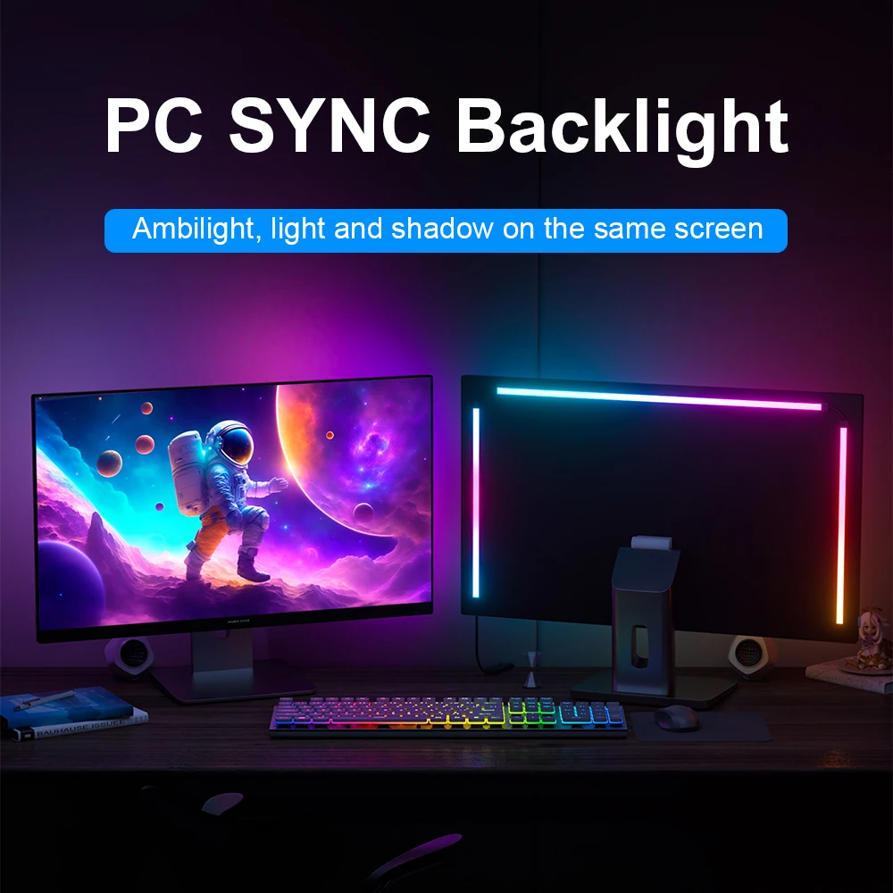 Фото Игровая осветительная полоса для монитора, подсветка RGB, цветовая синхронизация, фотоосветительная полоса, смарт-управление окружающим ТВ, компьютерный экран атмосферы, лампа «сделай сам» №2