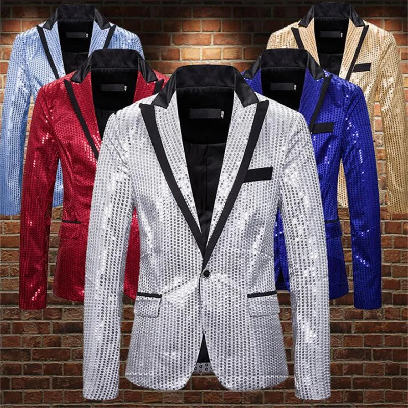 One buckle sequin blazer men suits designs jacket mens stage costumes for singers clothes dance star style dress B442