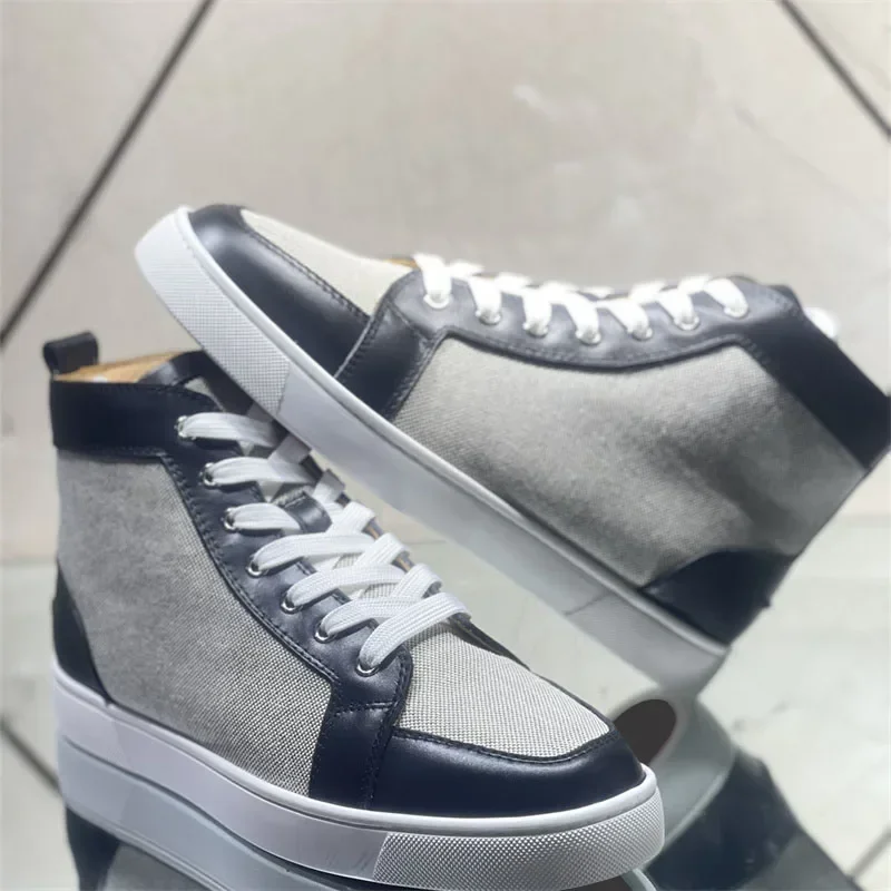 Роскошные дизайнерские черные кожаные бежевые джинсовые туфли с высоким верхом