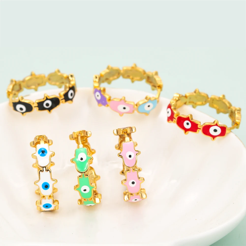 

EYIKA Colorful Neon Enamel Turkish Evil Eye Hoop Earrings Copper Gold Plated Fatima Hand Hamsa Circle Earring Women Y2K Jewelry