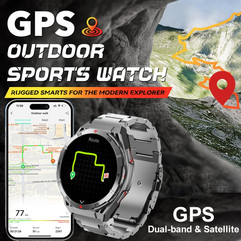 Новые GPS уличные спортивные умные часы для мужчин 1 43-дюймовый HD AMOLED-экран Компас
