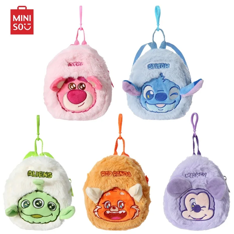 

MINISO Cartoon Disney Lotso Stitch Mickey Turning Red Plush Doll Portable Zero Wallet Kawaii Bag Decorative Pendant Girl Gift