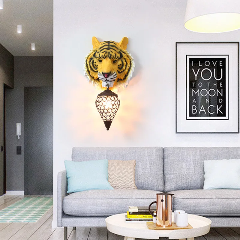 Скандинавская декоративная настенная лампа в виде головы тигра для гостиной