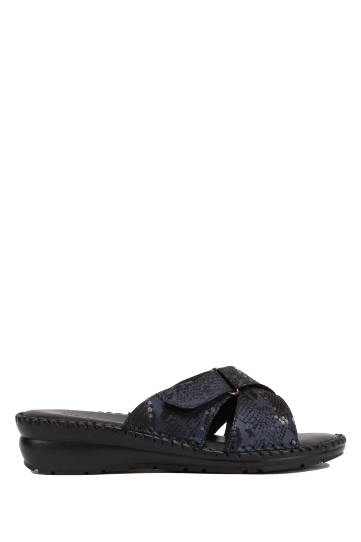 

Women's Blue Cross Strappy Anatomical Leather Slippers Yıp108