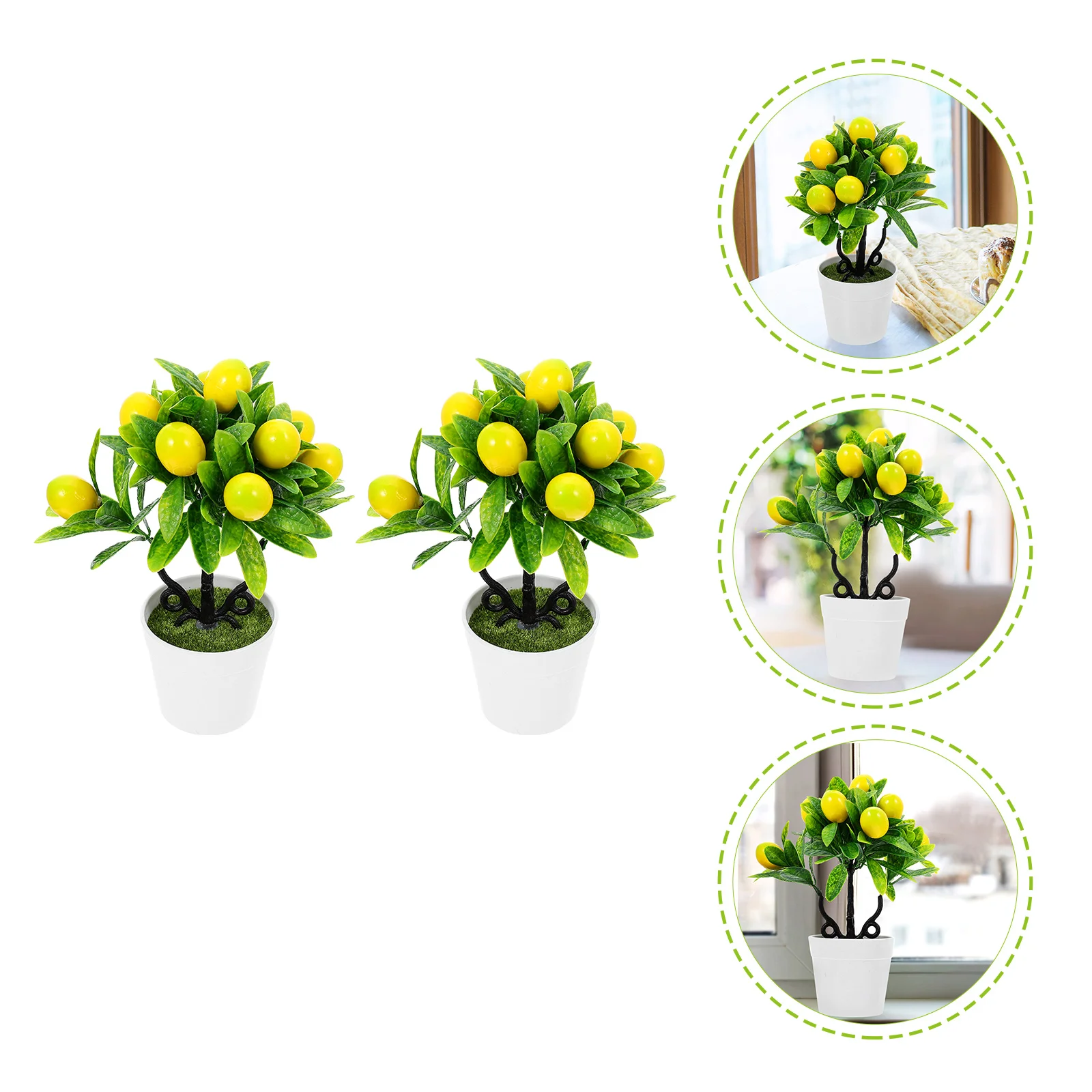 

2 Pcs Faux Lemon Potted Simulation Bonsais Home Accents Decor Desktop Adornments Fake Simulated Fruit Tree