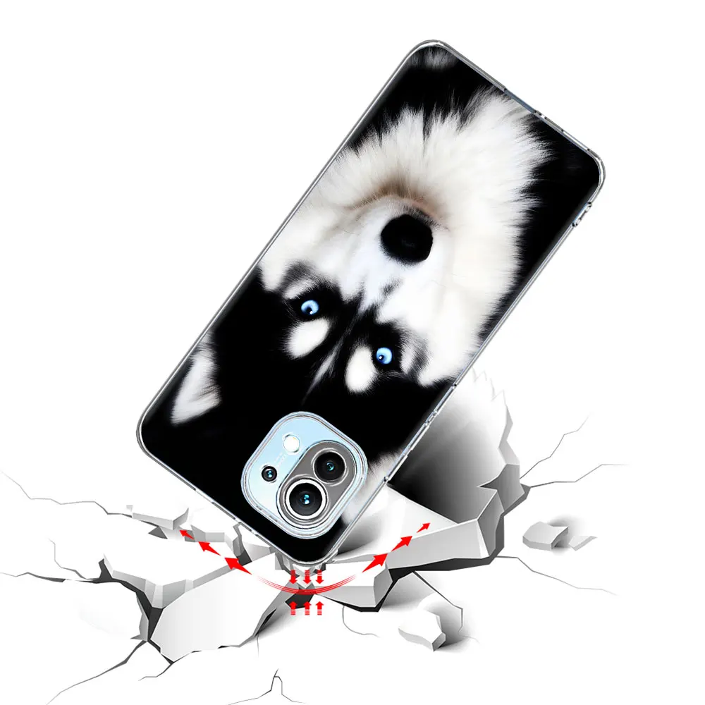 Animal Husky Cute Puppy Case for Xiaomi Mi 11 10T 9 CC9 12T 13 9T 12 12X 6X A2 8 11T Pro 10 11i 5X Transparent TPU Phone Cover
