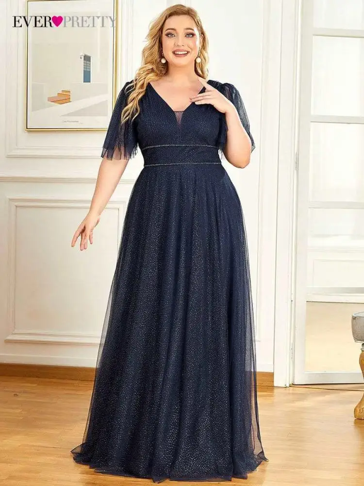 

Plus Size Elegant Women's Dresses Long A-LINE V-Neck Short Sleeve Floor-Length Gown 2022 Ever Pretty of Lace Prom Women Dress