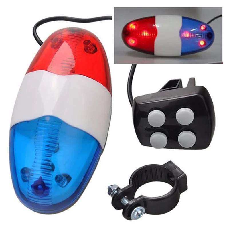 

6 LED 4 Tone Sounds Bicycles Bell Police Car Light Electronic Horn Siren for Kid Children Bike Scooter Cycling Lamp Accessories