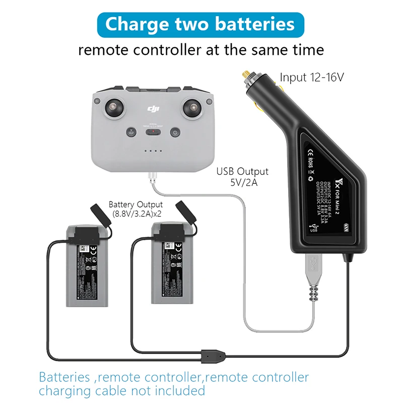 3 in 1 Car Charger For DJI Mavic Mini 2 Drone Battery Remote Control Charging Hub USB Port Power Adapter Accessories