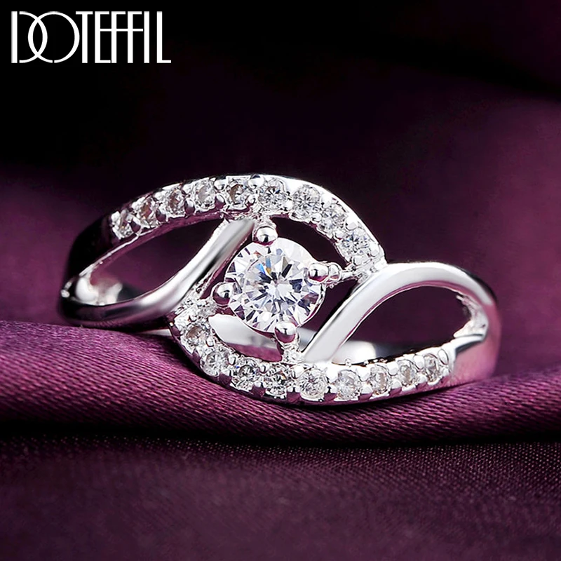 

DOTEFFIL 925 Sterling Silver Round 5A Zircon Ring For Woman Wedding Engagement Party Jewelry