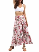 women casual beach style wide leg pants ladies front bandage high waist floral printed holiday trousers