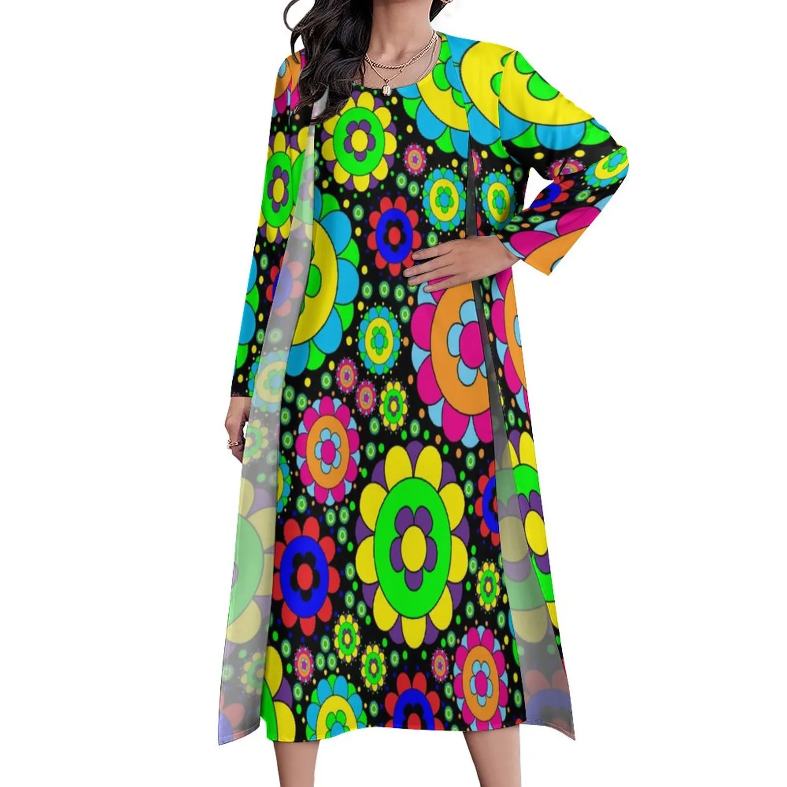 

Женское винтажное платье макси с цветочным принтом, длинное Повседневное платье в стиле хиппи, в стиле 50-х годов, винтажное платье для весны,...