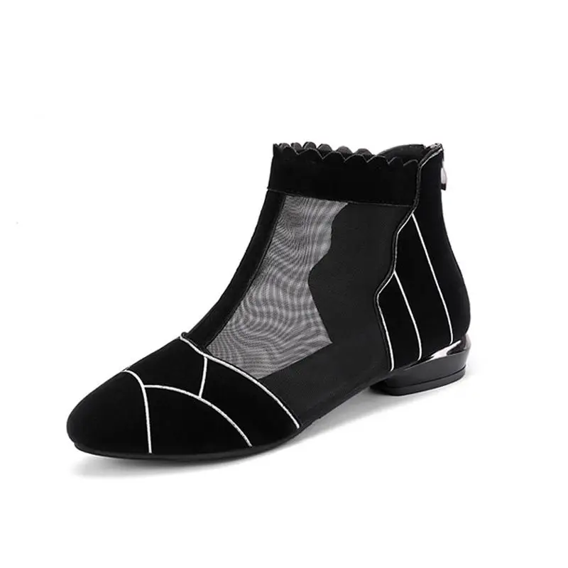 Mesh breathable women boots spring summer zip stipe Fashion flat sandals women's boots pointed women's shoes 2023 botas mujer