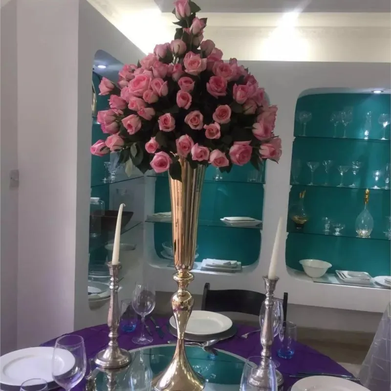 

Top Sale Luxury Gold Table centerpiece metal flower vase Wedding decoration 88cm Tall 10pcs/lot