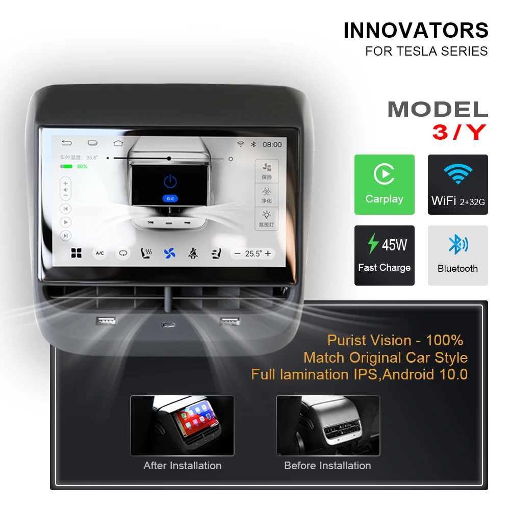 

Экран 7,0 дюйма Android для Tesla Model 3 Y, задняя панель дисплея, управление кондиционером, IPS мультимедийный плеер, радио